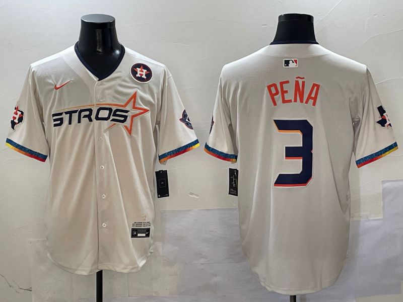 Men Houston Astros #3 Pena Cream Fourth generation Joint Name 2025 Nike MLB Jersey style 4156